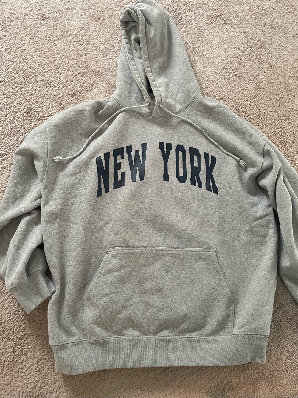 Brandy Melville Gray Hoodie with Navy 'NEW YORK' Print